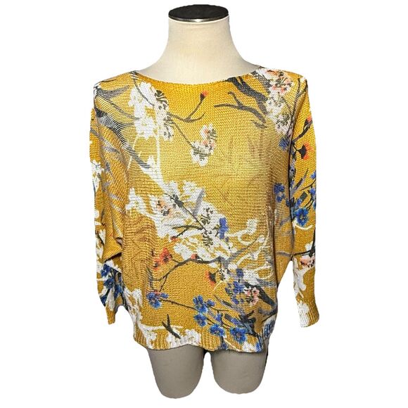 Luisa Ricci Mustard Yellow Floral Batwing Sweater Made in Italy Women's Size M - Picture 1 of 9
